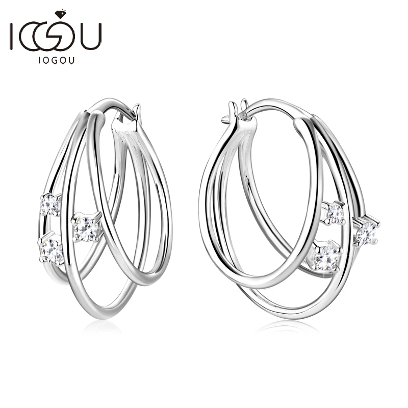 IOGOU Moissanite Split Hoop Earrings Round 1.5mm & 2.0mm D Color Silver 925 Original Modern Women's Earrings 2023 Unique Jewelry