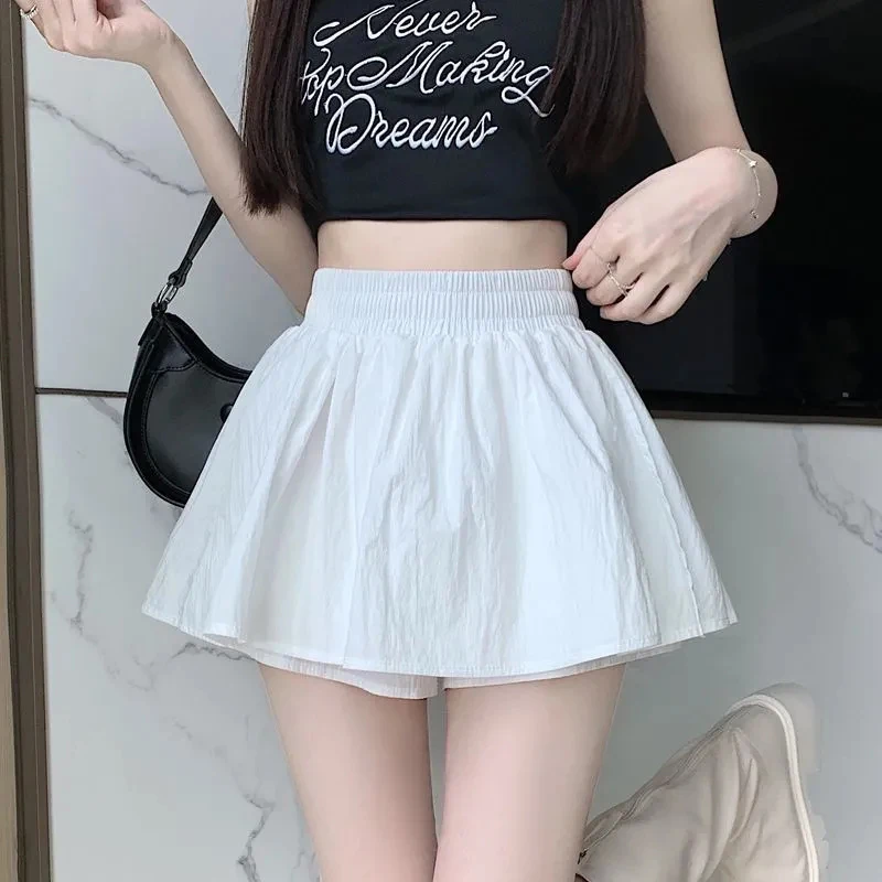 

Black Sweet Mini Shorts Skirt Women Summer High Waist Loose Wide Leg Shorts Skirt Y2K Lady Simple Kawaii All Match A Line Skirt