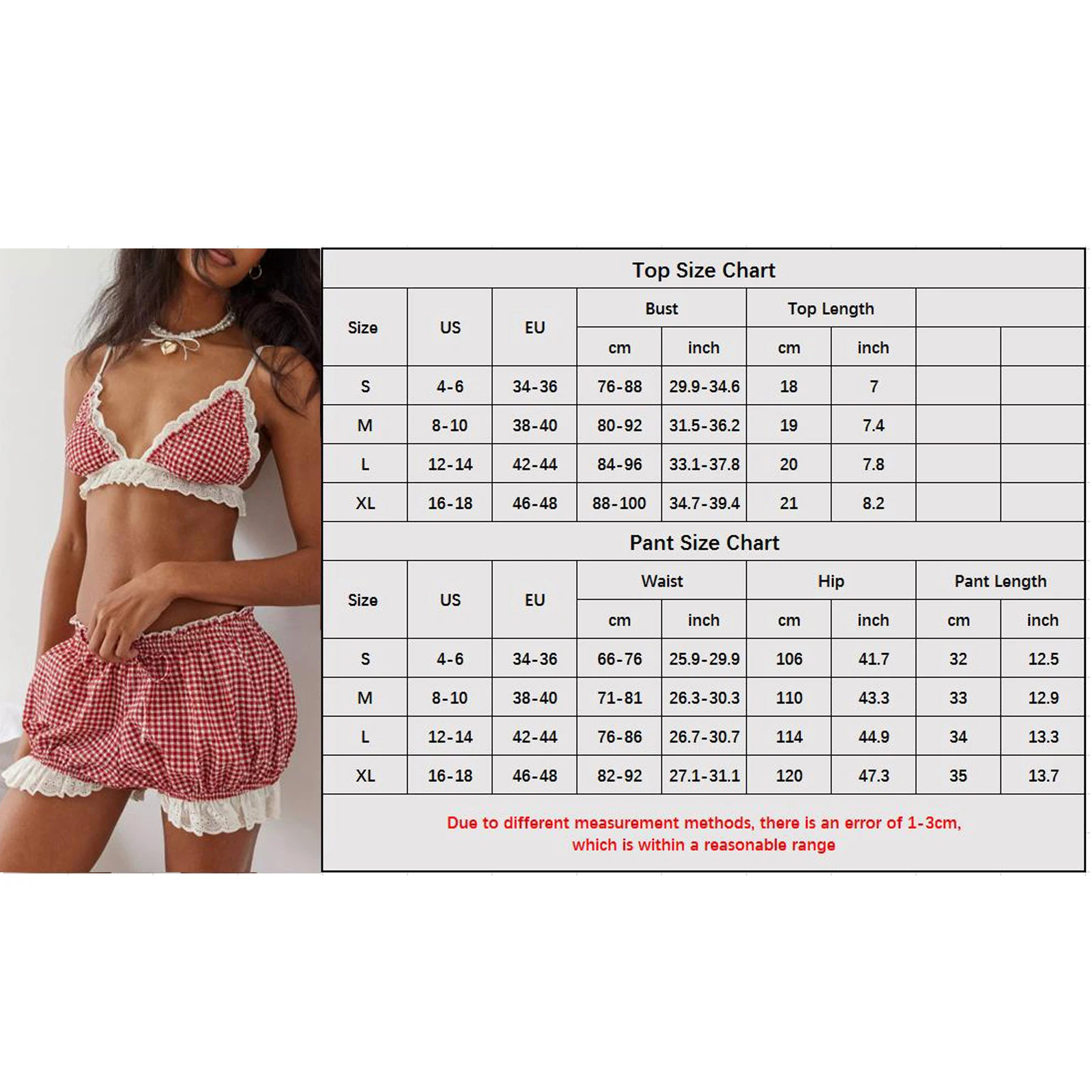 Women Summer Vintage Aesthetic Lace Trim Loungewear Set Plaid Print V-Neck Low Cut Cami Smocked Bow Bloomers 2-Piece Outfits