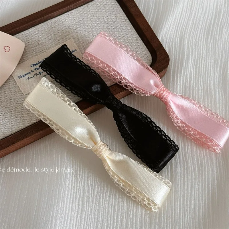 Ballet Style Princess Lace Satin Bow hair clip Korean Style Sweet Girlish Side Bang Clip Accessories Women