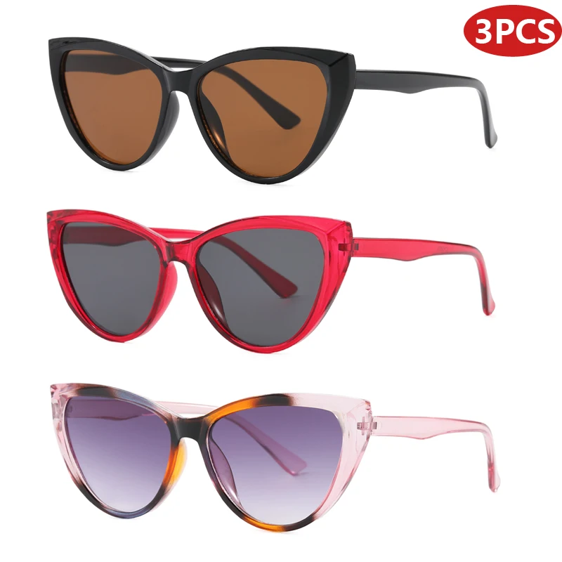 المشي لمسافات طويلة التخييم 3 قطعة INS موضة إطار كبير عين القط مكافحة نظارات خفيفة النساء الرجال ظلال المتضخم العلامة التجارية النظارات الإناث للجنسين