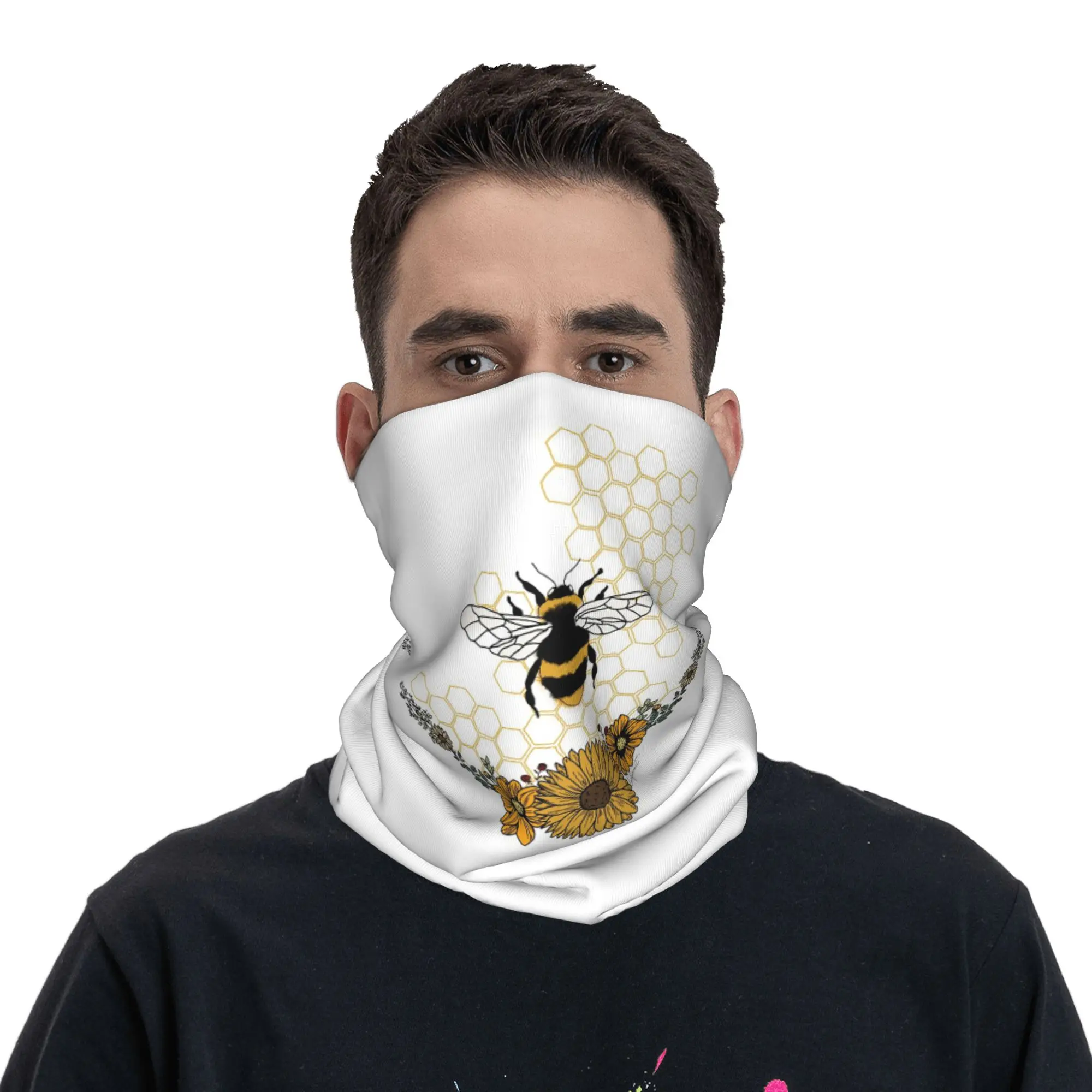 Sunflower Bee Honey Comb Yellow Bandana Neck Cover Printed Mask Scarf Cycling Scarf Riding for Men Women Adult Windproof