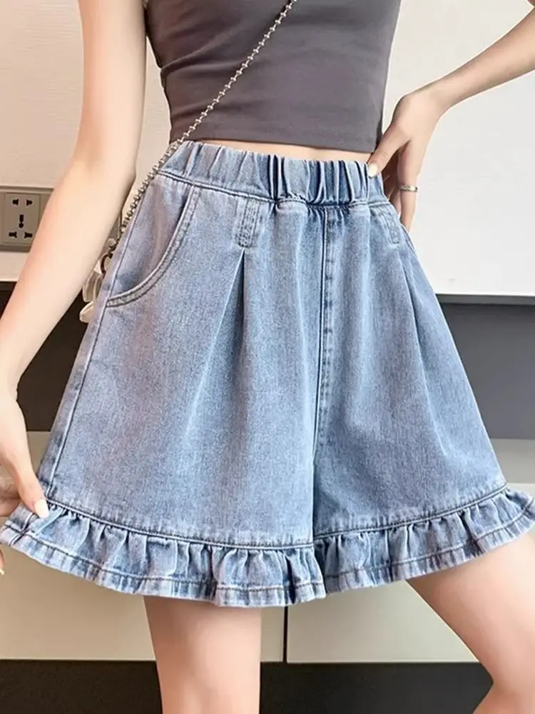 

Ruffles Shorts Women M-3XL Sweet Loose Vintage Korean Style Summer Casual Temperament College Simple All-match Fashion Classic
