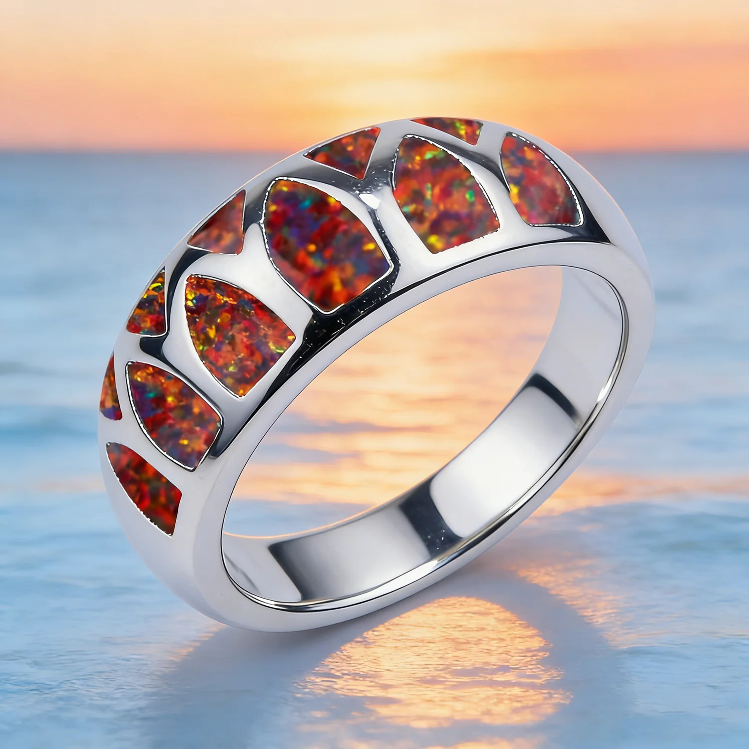 Unique Design Brilliant Color Fire Opal Ring For Women Cocktail Ring Party Accessories Fashion Jewelry Precious Gift for Unisex