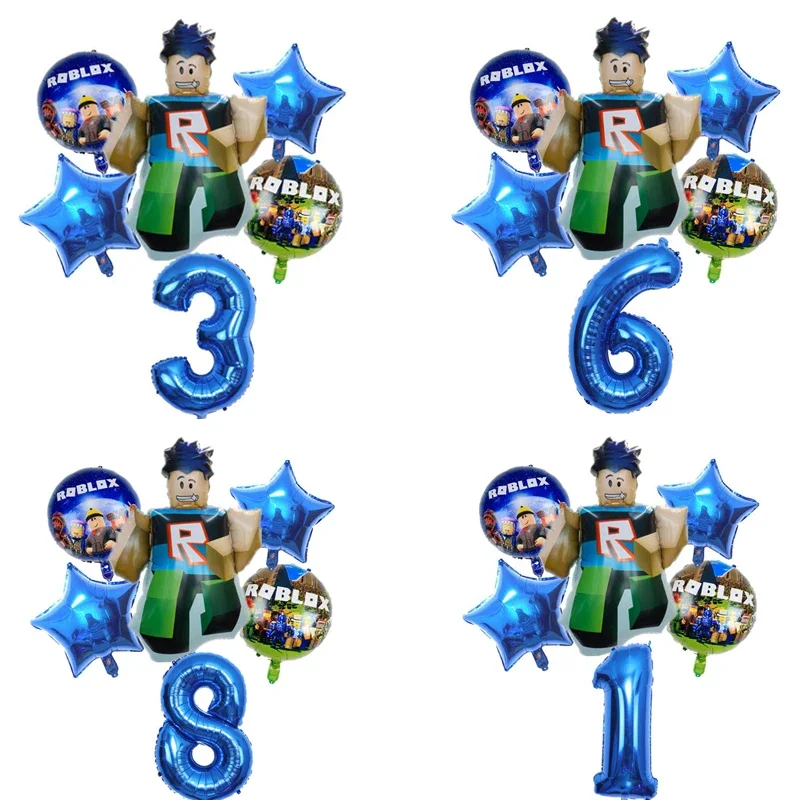 Dibujos animados Roblox-Juego de globos de dibujos animados de doble cara, decoración de fiesta de cumpleaños, número creativo, periférico