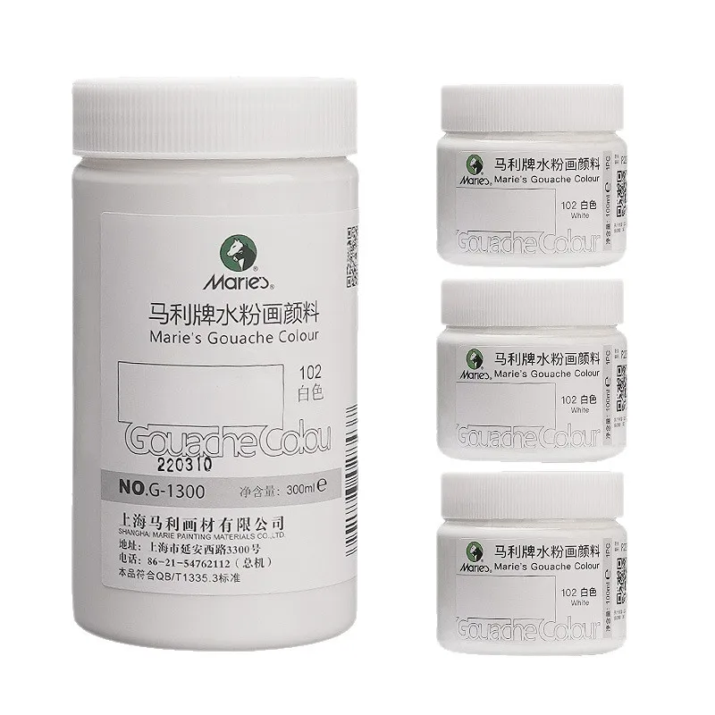 Gouache Paint White Color Pigment 300ml 100ml Art Painting Design Calligraphy Strong Covering for Beginners Students Artists