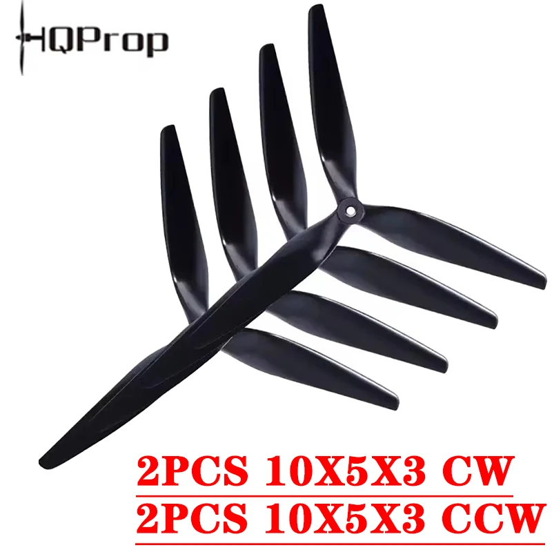 2Pairs HQProp 10X5X3 1050 HQ Macroquad Prop 1050 10inch 9inch 3 Blades Black Carbon Reinforced Nylon Propeller for RC FPV Drones