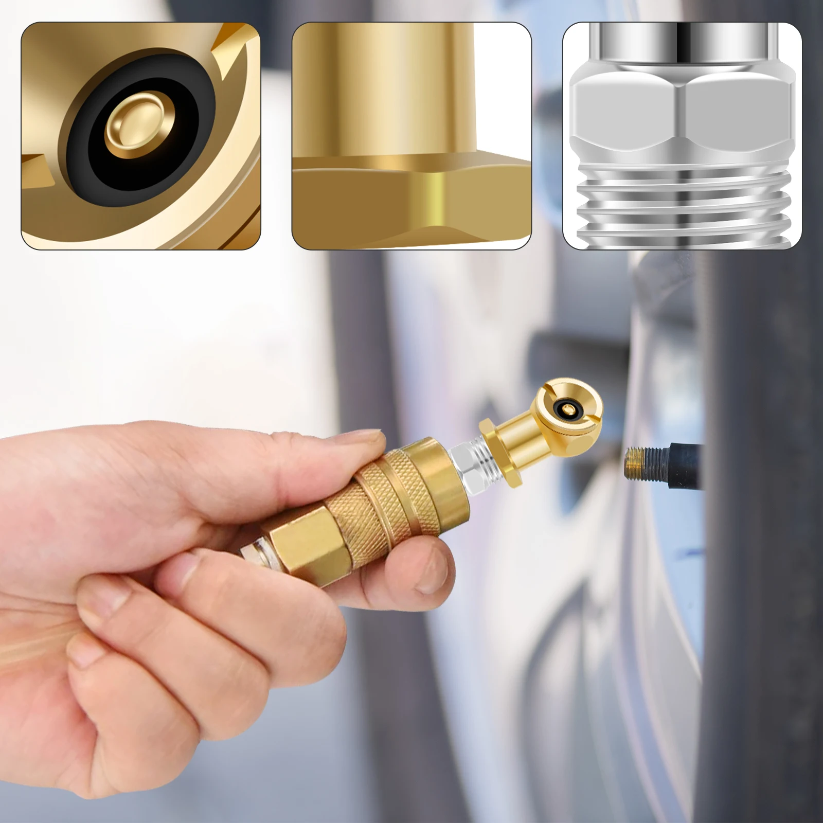 1/4Inch Portable Air Chuck Closed Brass Ball Inflator Suitable for Inflator Pressure Gauge Compressor Accessories