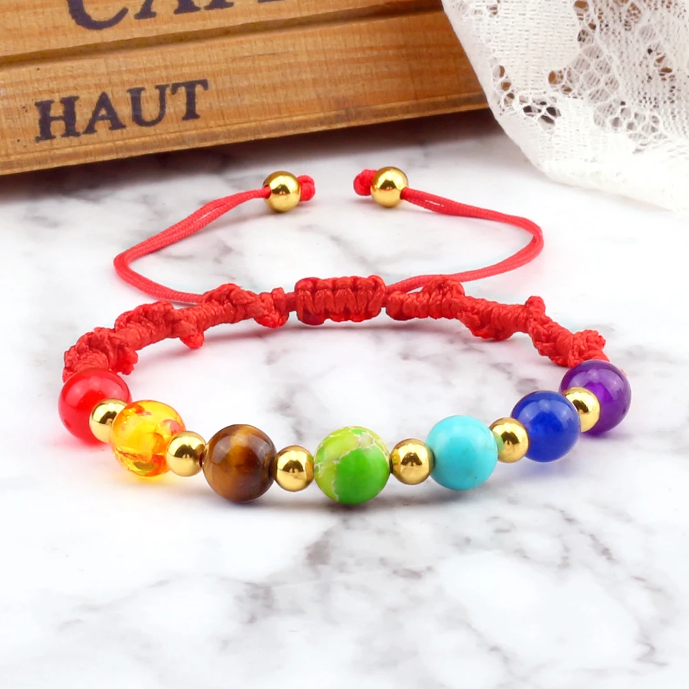 Adjustable 8mm Natura Stone Healing Bracelet Reiki 7 Chakra Braided Rope Bangle Woman Man Handmade Yoga Meditation Jewelry Gifts