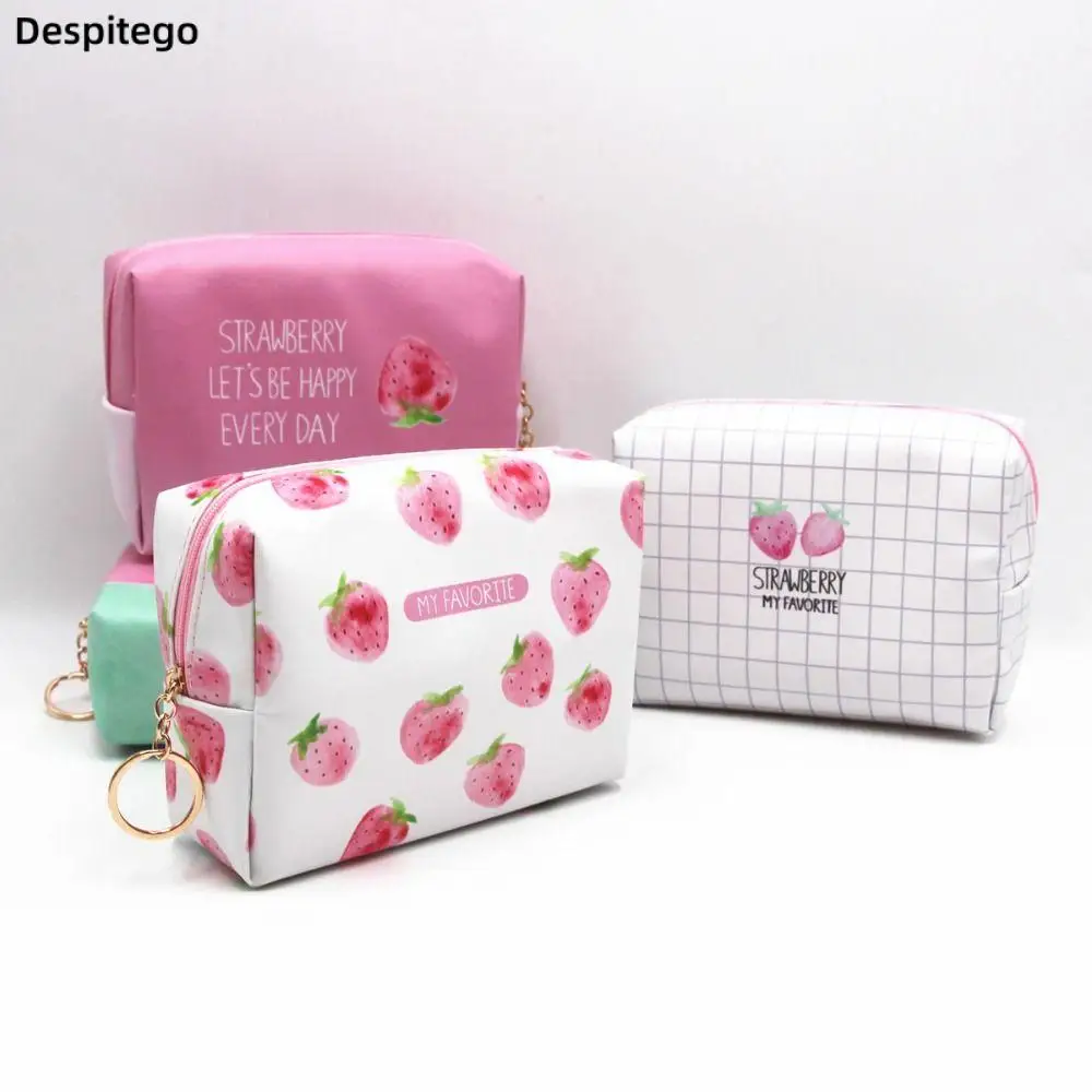 

Creative Pink Strawberry Series PU Waterproof Cosmetic Bag Large Capacity Portable Toiletry Bag Travel Storage Bag Makeup Pouch