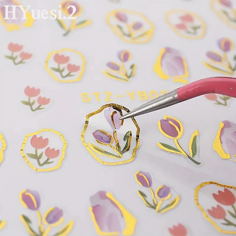 3D Tulip Flowers Nail Stickers Self Adhesive Embossed Nail Art Decals For Women Girls Summer DIY Manicure Decoration