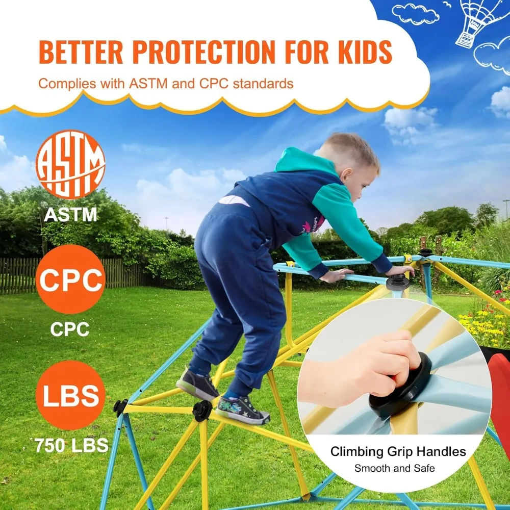 Escalador de cúpula geométrica de 8 pies con tobogán para niños de 3 a 9 años, soporte de hasta 600 libras y fácil de montar