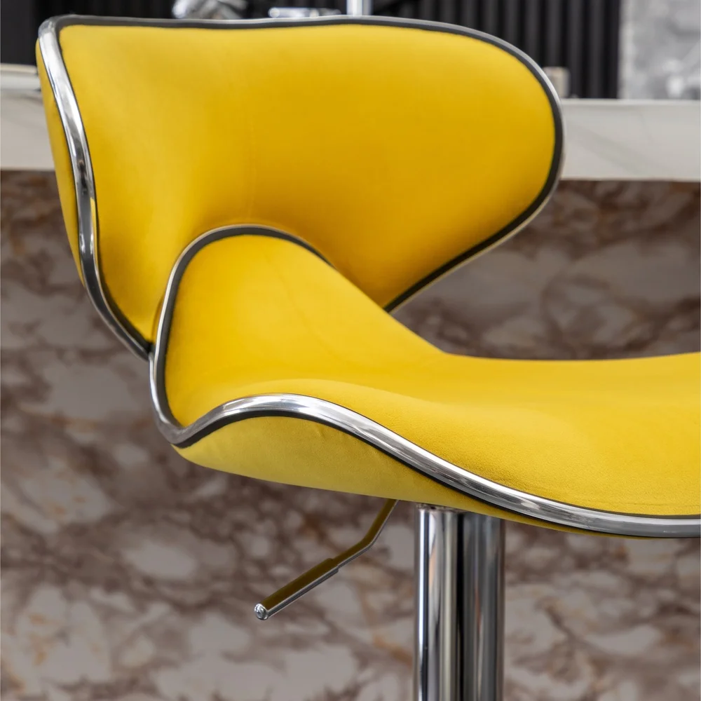 Set of 2 Adjustable Swivel Barstools Velvet Upholstered with Chrome Base Footrest Gas-Lift Height Kitchen Dining Room