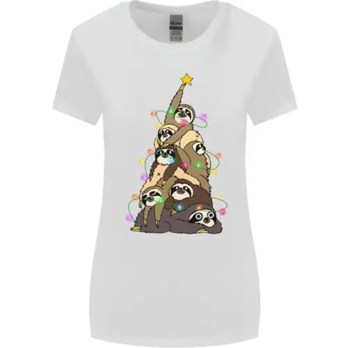 

Christmas Sloth Tree Funny Xmas Womens Wider Cut T-Shirt