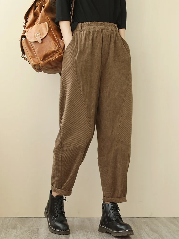 Hoge taille corduroy harembroek dames losse afslankende casual lange broek retro gestreept fluweel comfortabel woon-werkverkeer sle katoen