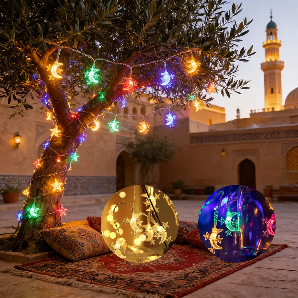 

6M 40LEDs Star Moon Rope Lights, Battery Powered, Decoration for Ramadan, Eid Al Fitr, Spring Festival,Valentine's Day