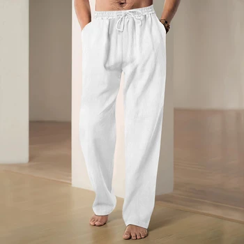 קיץ נוחות נוחות מכנסיים גברים כותנה, קו נשיפה חוף מזדמנים חופשי מזדמנים