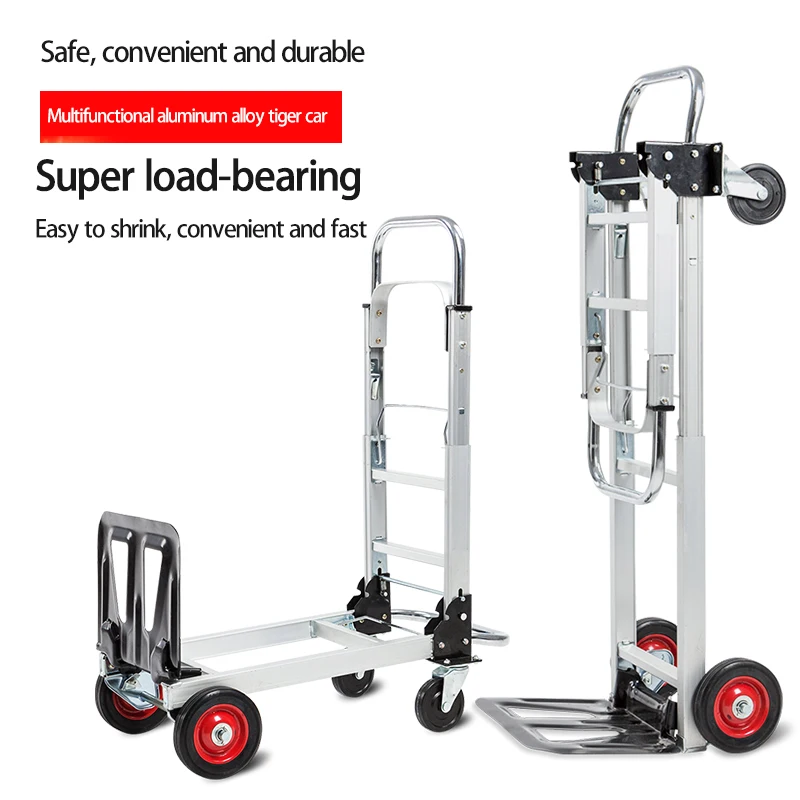 

100kg luggage driver mobile folding cart mute heavy shopping cart telescopic push-pull cart to pull goods