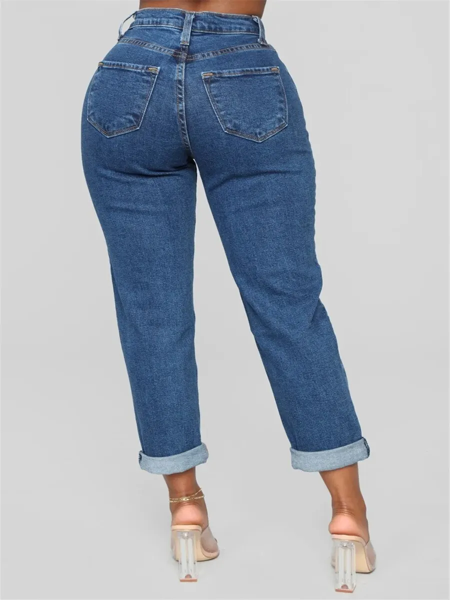 Fashion Casual Solid Color Loose Denim Trousers Ladies Jeans Women's Clothing