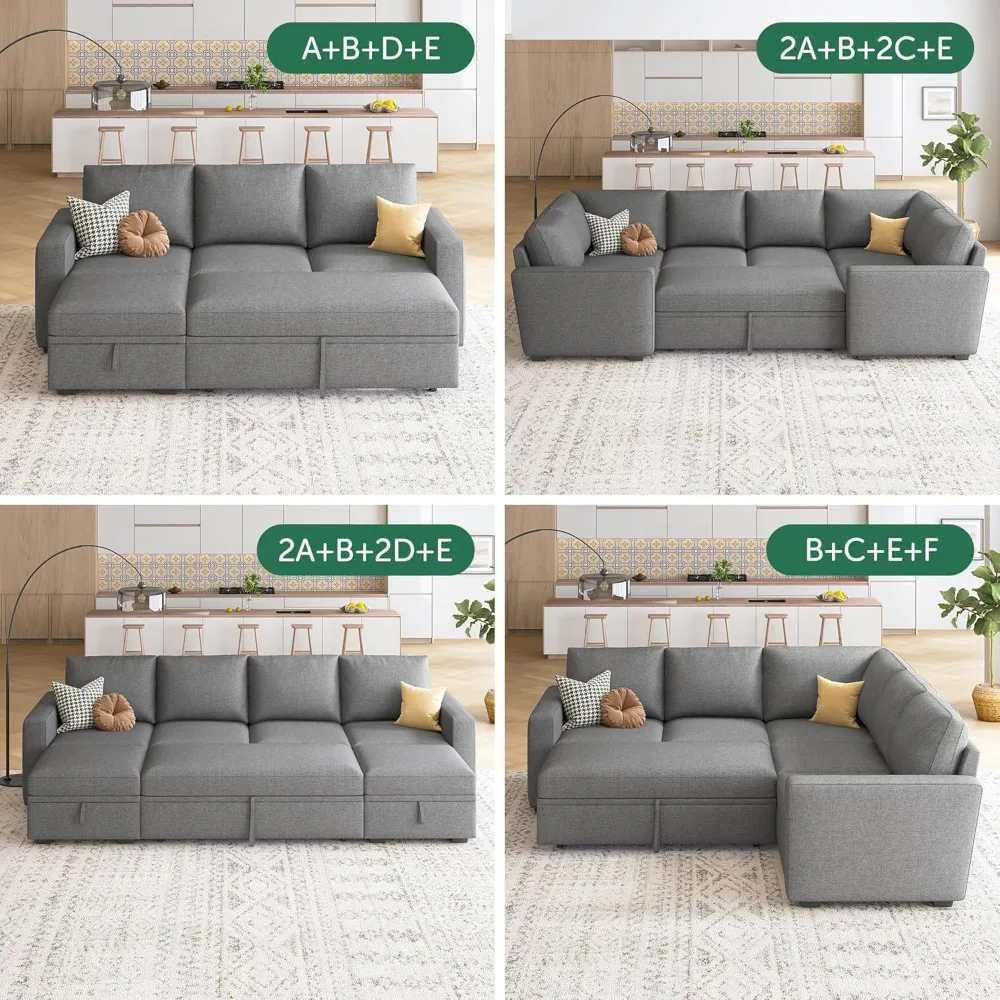 سرير قابل للسحب لأريكة النوم المقطعية المعيارية، مقعد Loveseat بدون ذراع مع سرير قابل للسحب للأريكة المقطعية، رمادي داكن