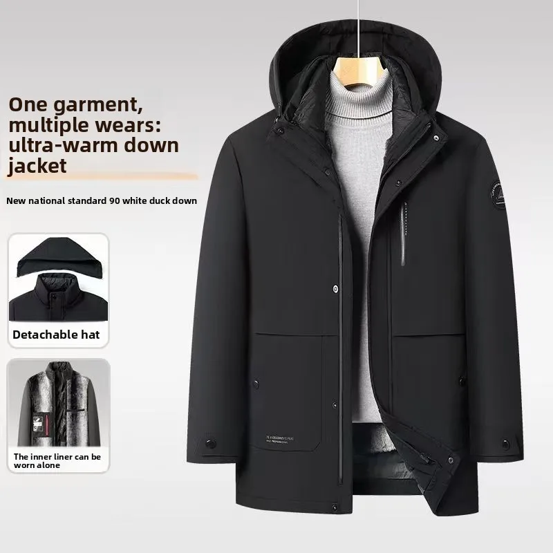 

Мужская утепленная белая пуховая куртка со съемной внутренней подкладкой, деловой повседневный пуховик средней длины, теплая модная верхняя одежда для активного отдыха
