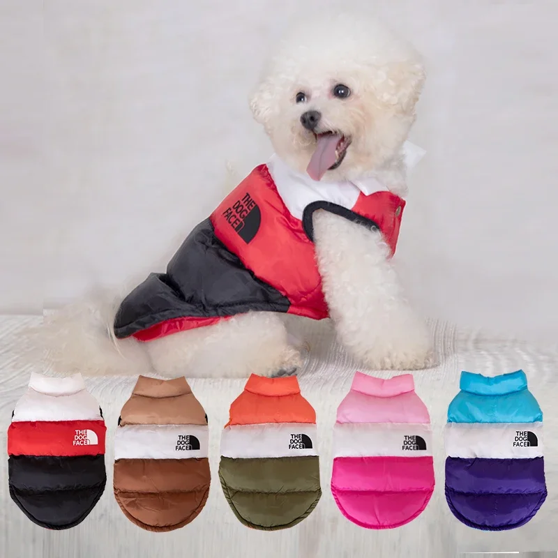 

Winter Warm Dog Cotton Jacket Color Block Dog Clothes Designer Fashion Pet Coa For Small Dogs Chihuahua Puppy Costume Windproof