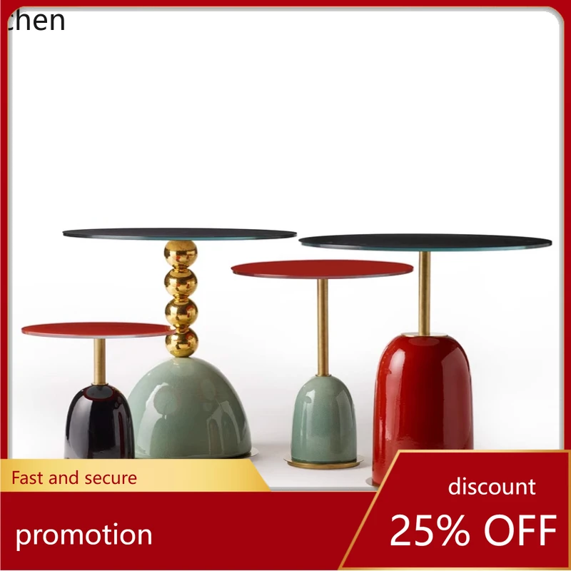 

HT solid wood paint base small coffee table Nordic light luxury round corner table balcony coffee table