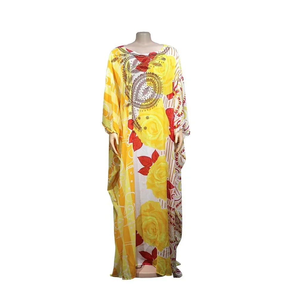 Robe en mousseline de soie de style national africain pour femmes, grande robe imprimée, Abaya diamant de luxe, mode Ankara, Dashiki, Dubaï, adt Boubou