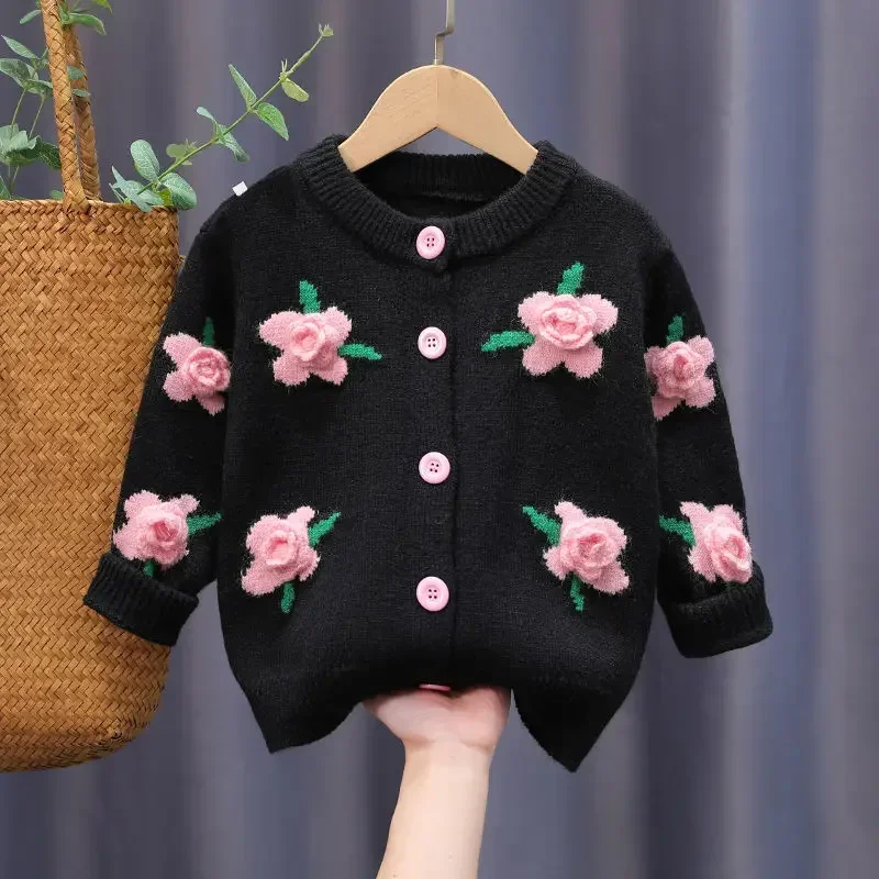 Girl Sweater 2023 Girl Sweater Knitwear Spring and Autumn New Cardigan Thickened Foreign Children Coat Handmade Children Sweater