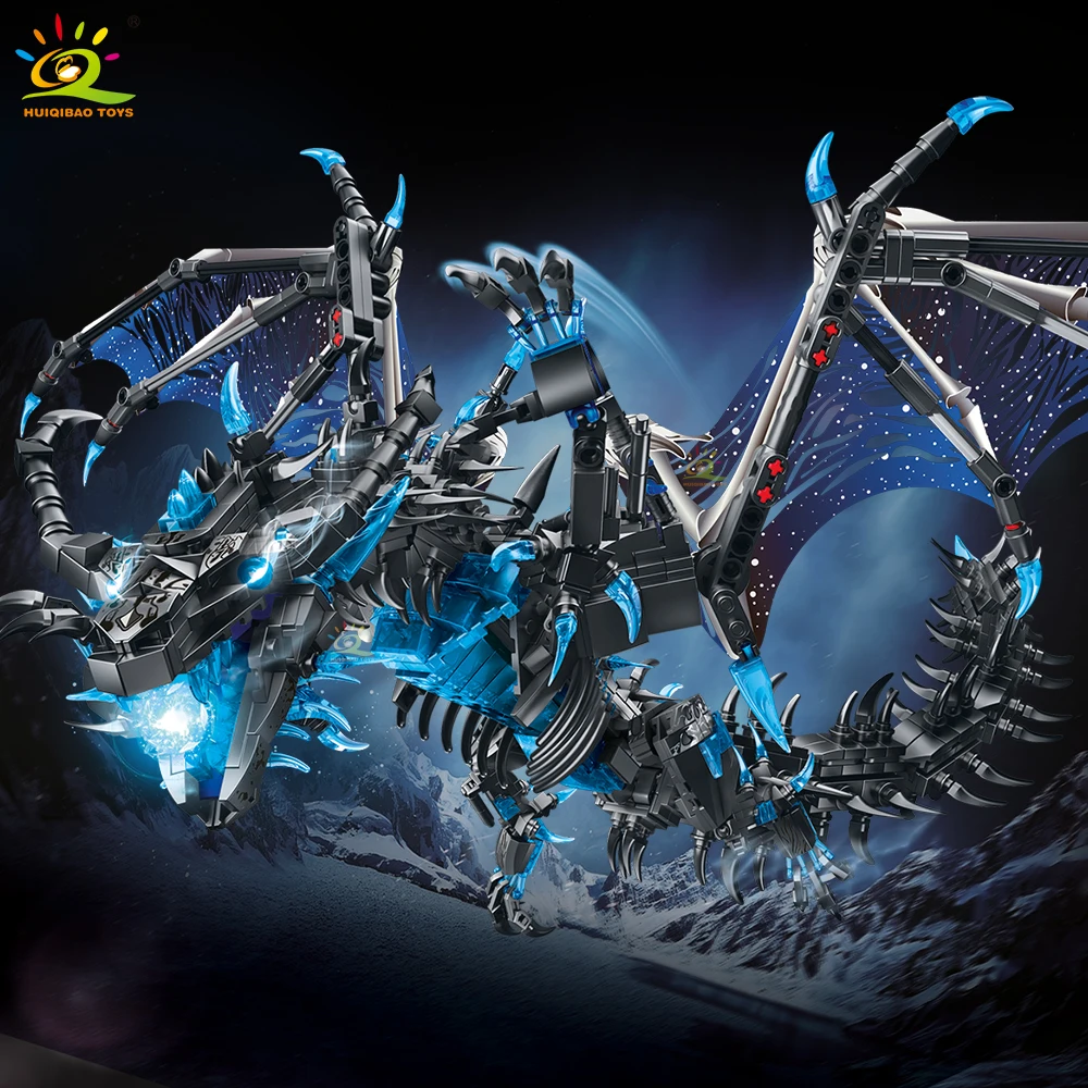 

HUIQIBAO 1607PCS MOC ICE Frost dragon Monster model Building Block Movie Game series animal assembly Brick Toy set for children