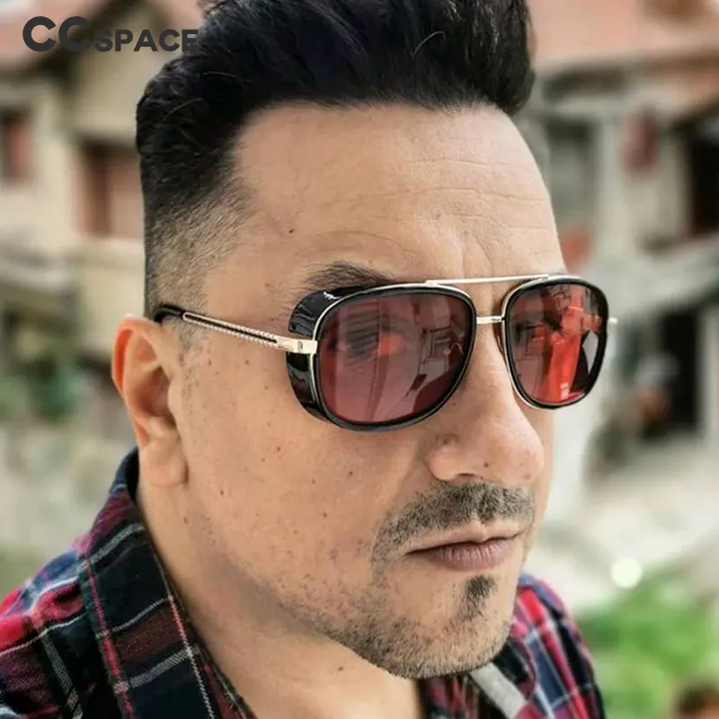 SU079 Retro Sun Glasses Red Lenses For Men Steam Punk Women