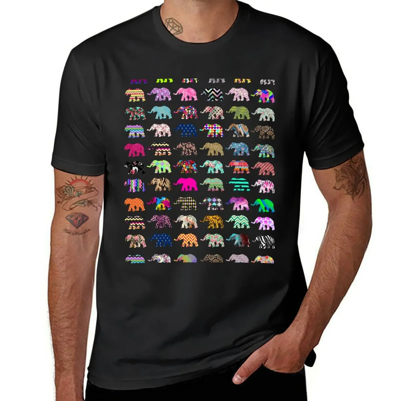 

Whimsical Elephant Floral Aztec Chevron Patterns T-Shirt designer shirts anime black t-shirts for men