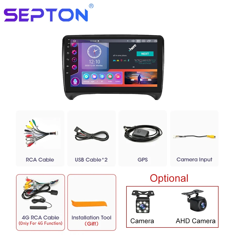 SEPTON 2 Din Android 12 Car Radiofor Audi TT MK2 8J 2006-2014 Car 4G Multimedia Video Player GPS CarPlay Wifi 8+128G Autoradio