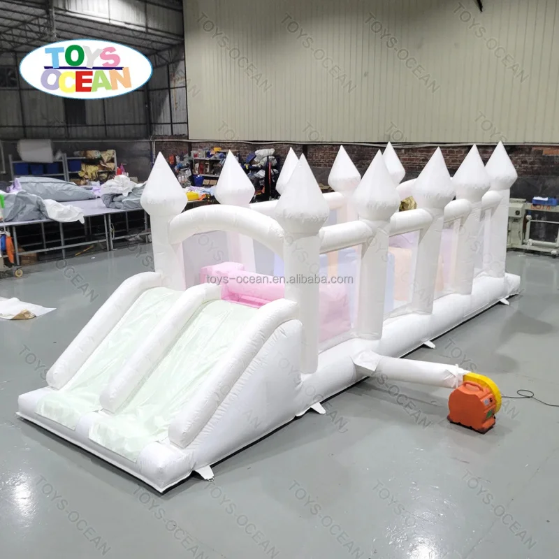 Customized Commercial PVC Bounce House White Inflatable Obstacle Course Pool with Slide for Kids