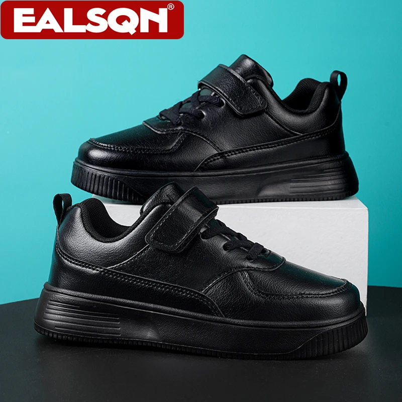 Children Boy’s Sneaker Black Leather Casual Tennis Shoes For Kids School Sports Running Non-slip Lightweight Walking Footwear