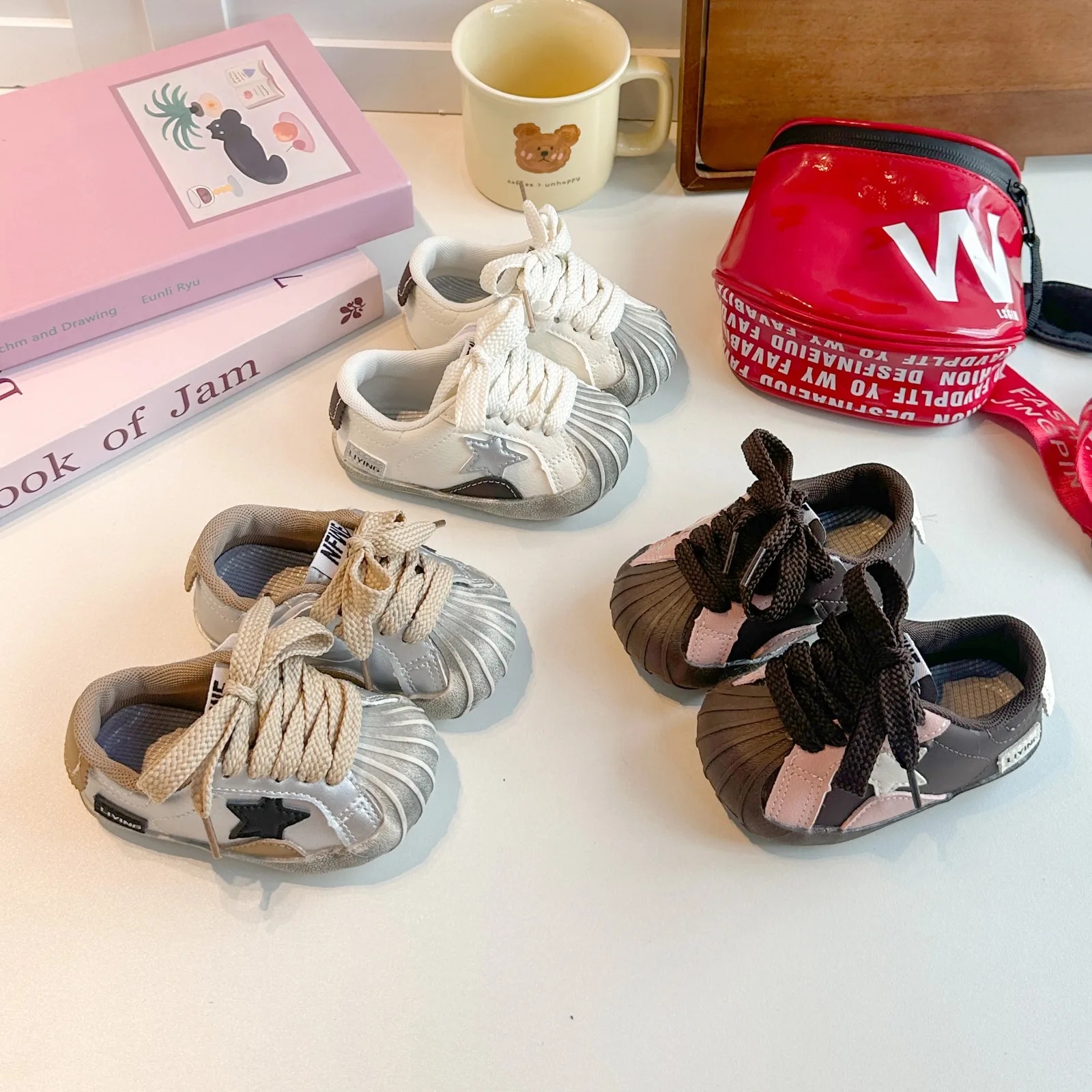 Toddler Kids Shell Toe Sneakers Star Patch Lace‑up Soft Non‑slip Sole Lightweight Casual Walking Shoes For Daily Outdoor