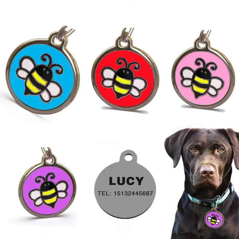 Cartoon Bee Dog Brand Cute Round Personality Cat Brand Custom Name Pet Dog ID Card Keychain Dog Accessories Dog Harness