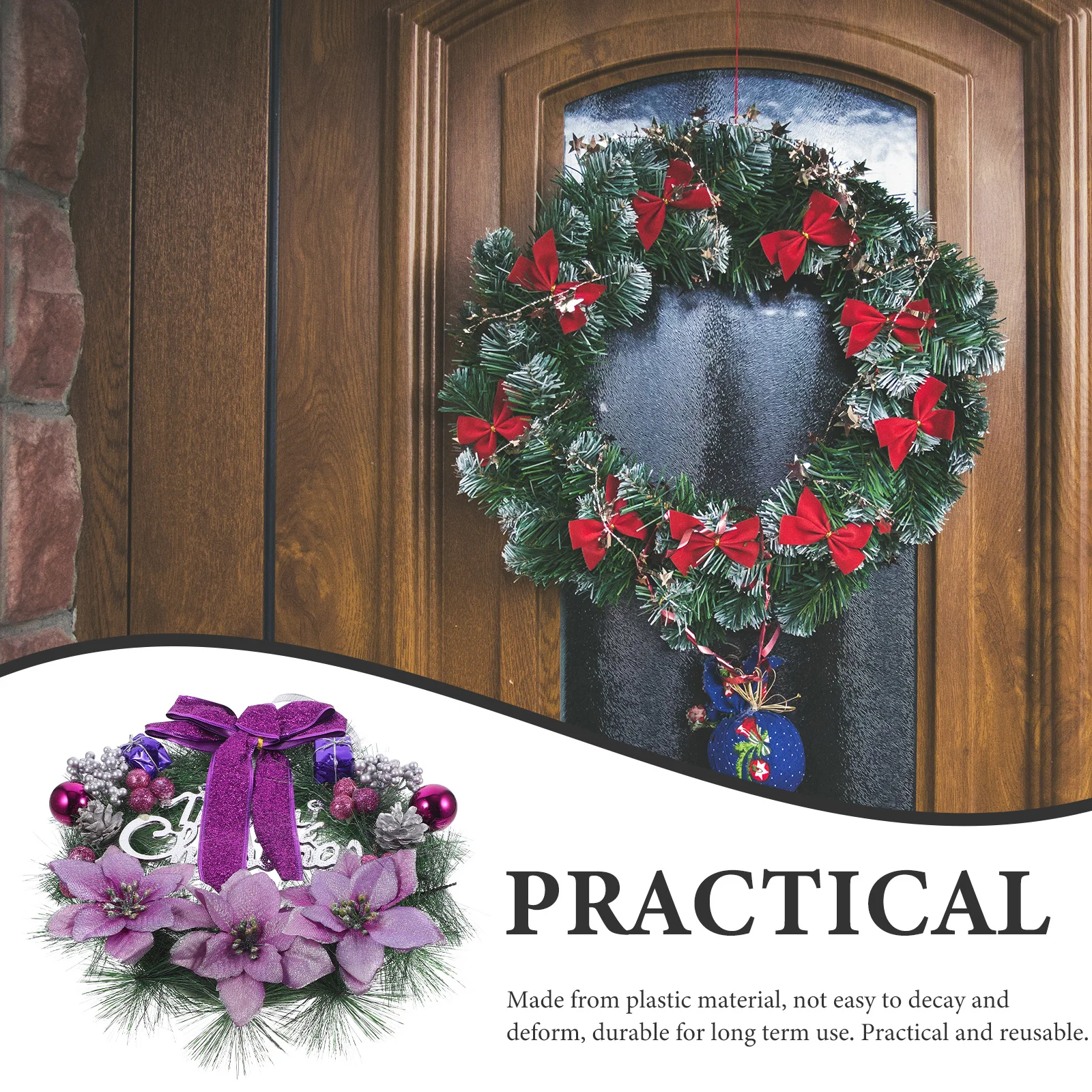 

30Cm Christmas Artificial Pine Wreath Hanging Decor For Home Party Wall Door Window Purple Premium Pine Cone Berry Bow Knot