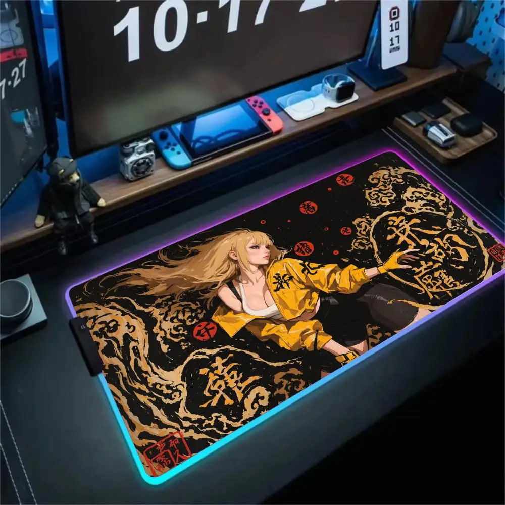 

RGB коврик для мыши цифровое искусство сексуальная девушка светодиодный светящийся игровой коврик резиновый противоскользящий настольный коврик геймер аксессуары для ПК игровая клавиатура коврик для мыши