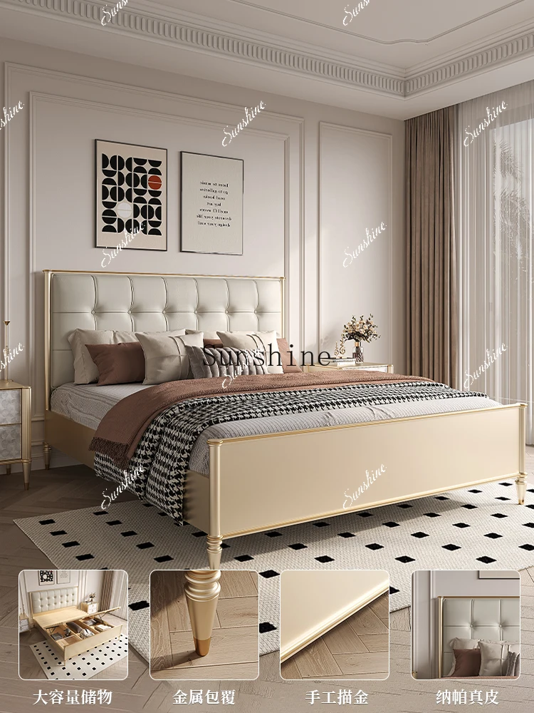 All solid wood leather soft bag bed double bed light luxury simple shell style  FT