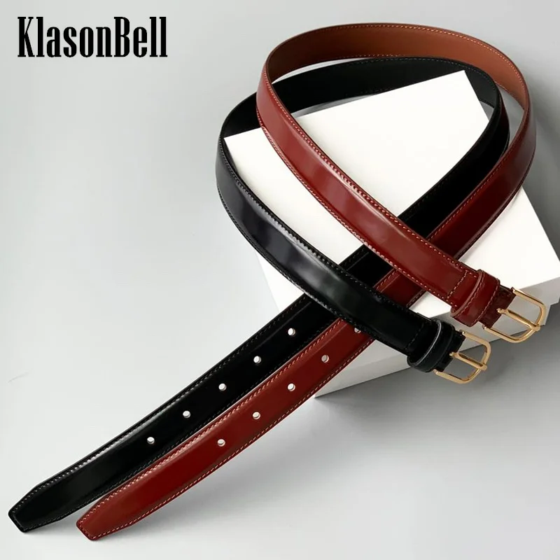 

9.6 KlasonBell Women Fashion All-matches Metal Buckle Cowhide Belt Quilted Line Design Glossy Genuine Leather Sashes