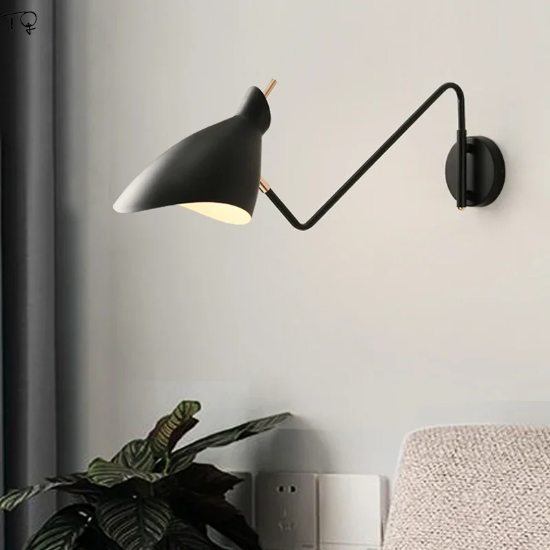 2026 Industrial Adjustable Black Rocker Swing Arm Wall Lamp With Switch E27 LED Indoor Lighting Bedroom Bedside Living/Dining Ro