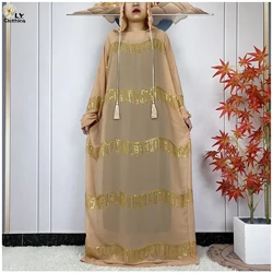 2024 Muslim Abayas For Women Prayer Garment Ramadan Chiffon Sequin Loose Long Sleeved Boubou Maxi Islam Femme Robe With Hooded