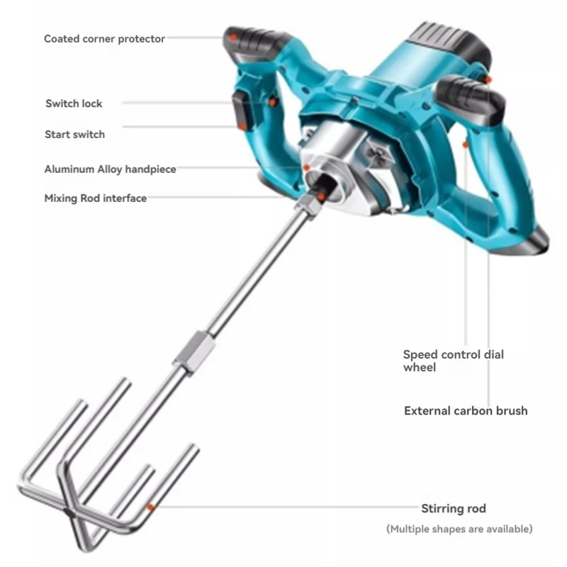 2400W Mixer Industrial Commercial Paint Mixing Lime Cement Concrete Putty Powder Handheld Electric Duster Mixer Food Filling