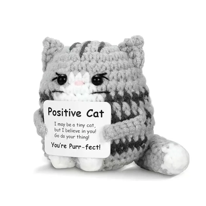 

Positive Crochet Cat Mini Animal Gifts Inspirational Handmade with Card Cute Friends Family Birthday Decor