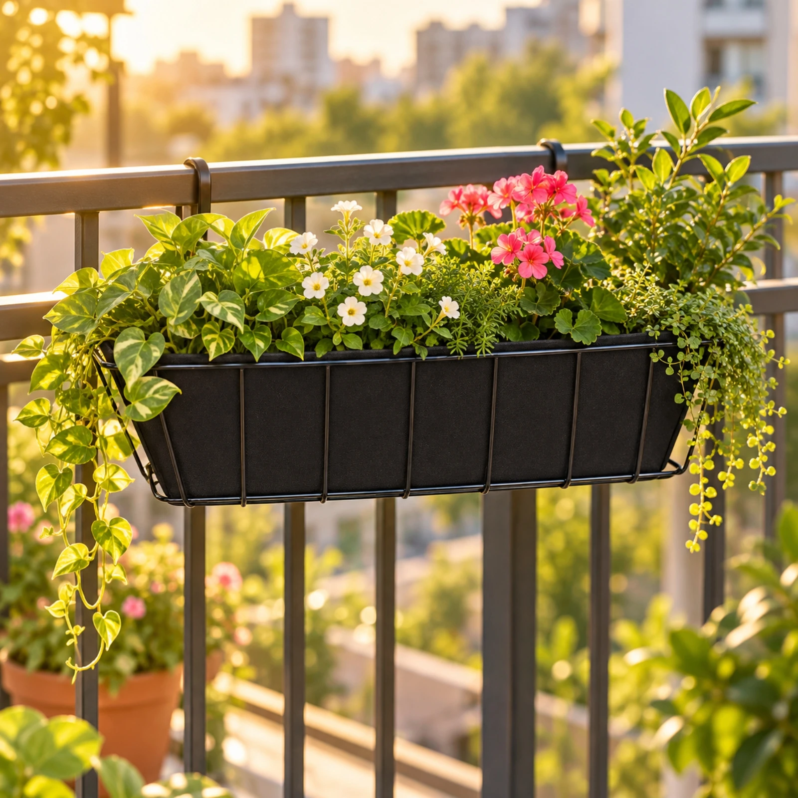 4 Pieces Trapezoidal Hanging Planter Liner Non-Woven Reusable Planter Liner with Open Top Lightweight Black