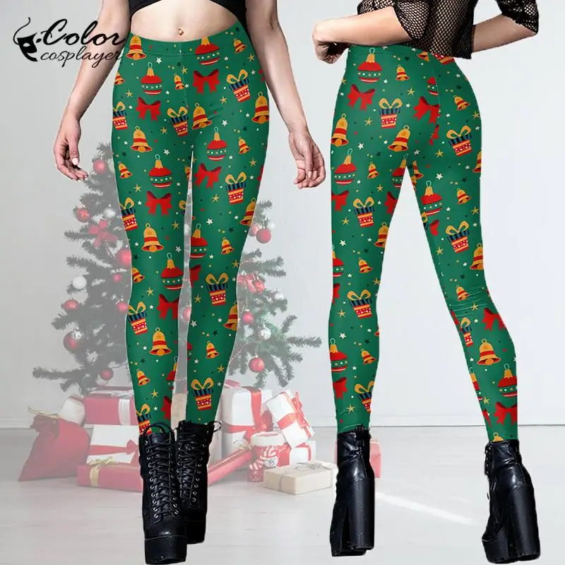 Leggings de fiesta de Navidad para mujer, pantalones ajustados de fantasía, pantalones Vintage, ropa verde de vacaciones para adultos, Color Cosplay