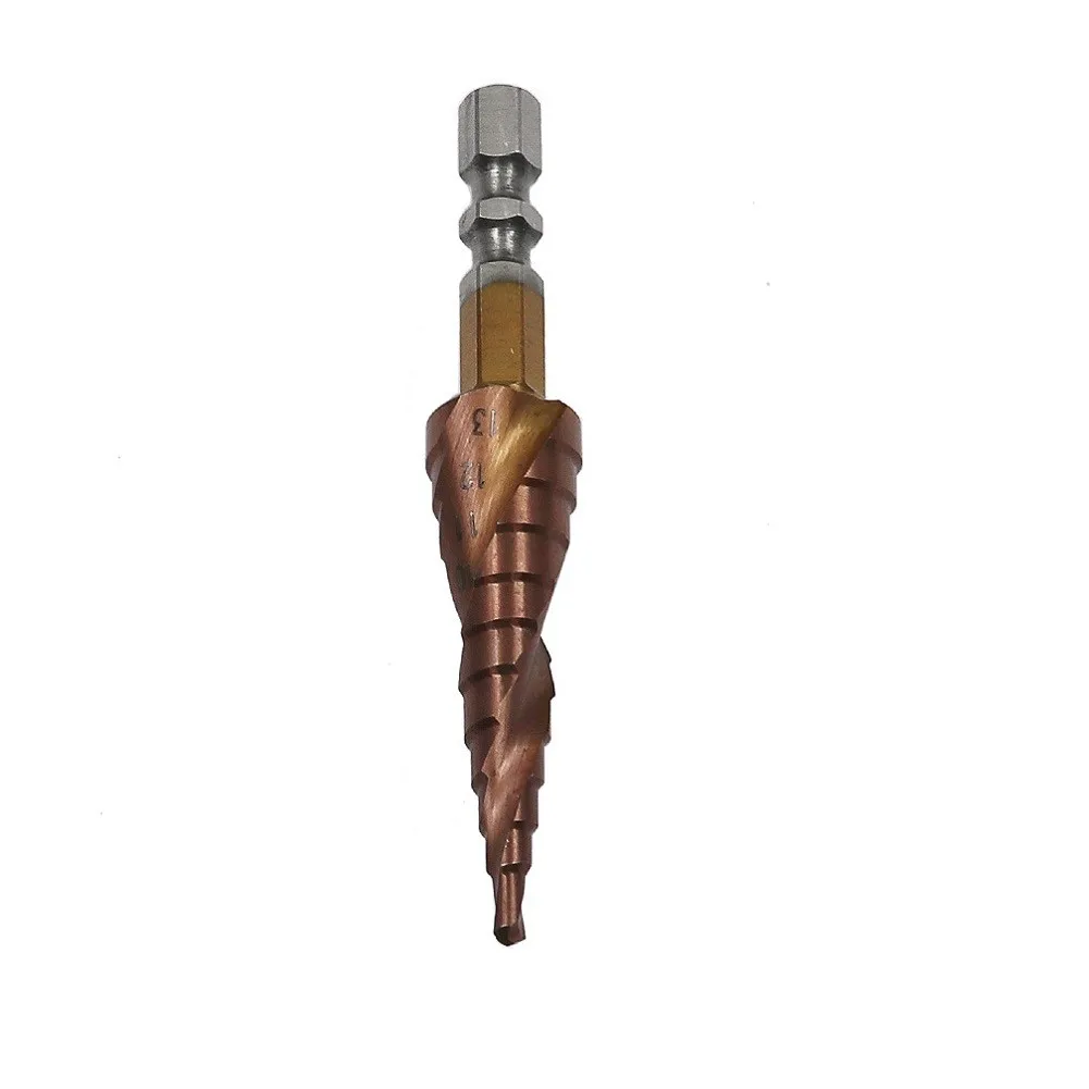 Punta da trapano a gradino industriale per punte per la lavorazione del legno con gambo esagonale in ferro da 0.1 ~ 4mm 3-13mm per piastra in acciaio gamma 01 ~ 1mm efficiente