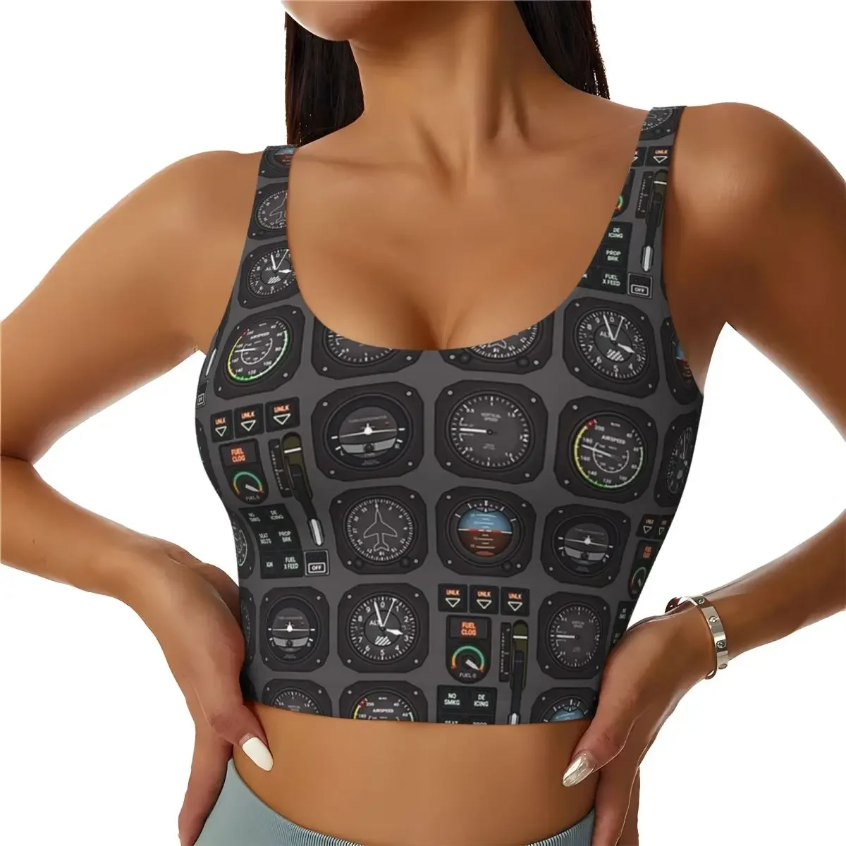 Custom Pilot Flight Instruments Women Sports Bras High Impact Vest Gym Workout Yoga Crop Tank Tops