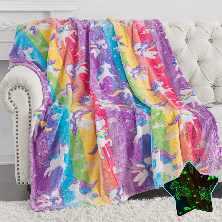 1pc Glow in The Dark Blanket Unicorns Gifts for Girls, Soft Blanket 3 4 5 6 7 8 9 10 Year Old Girl Gifts, Toddler Girls Toys